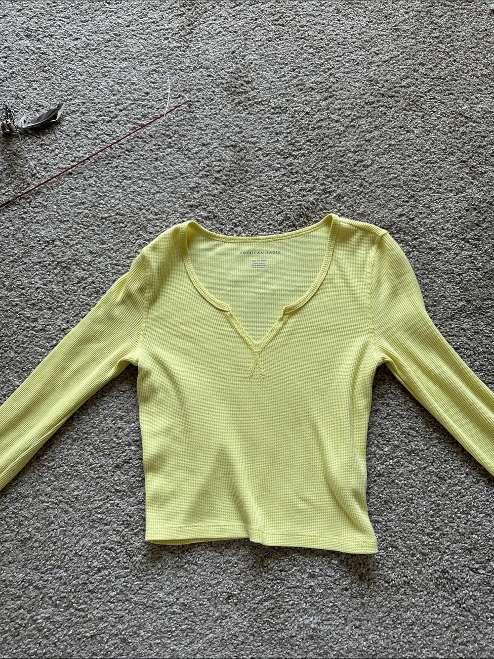 American Eagle Outfitters Lemon Ribbed V-Neck Long Sleeve Top